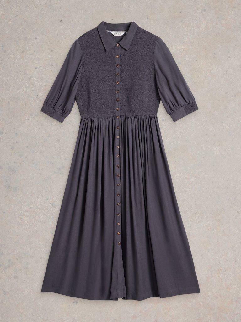 Valeria Shirred Dress in MID PURPLE - FLAT FRONT