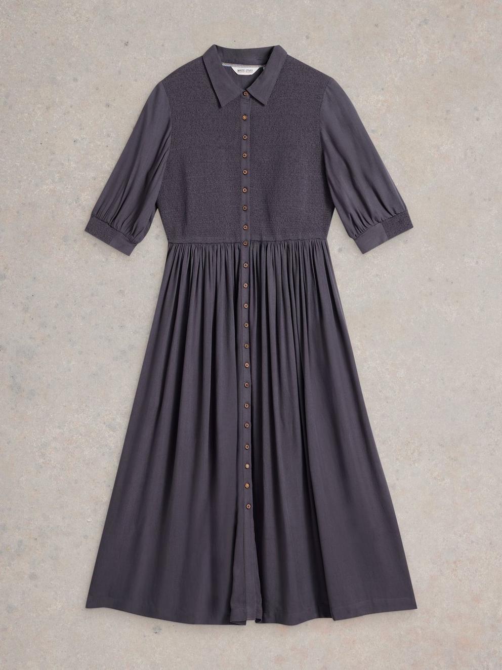 Valeria Shirred Dress in MID PURPLE - FLAT FRONT
