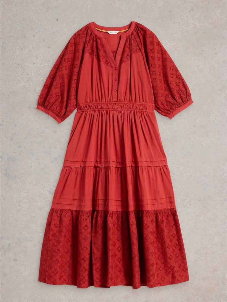 Willow Broderie Dress in DK RED - FLAT FRONT