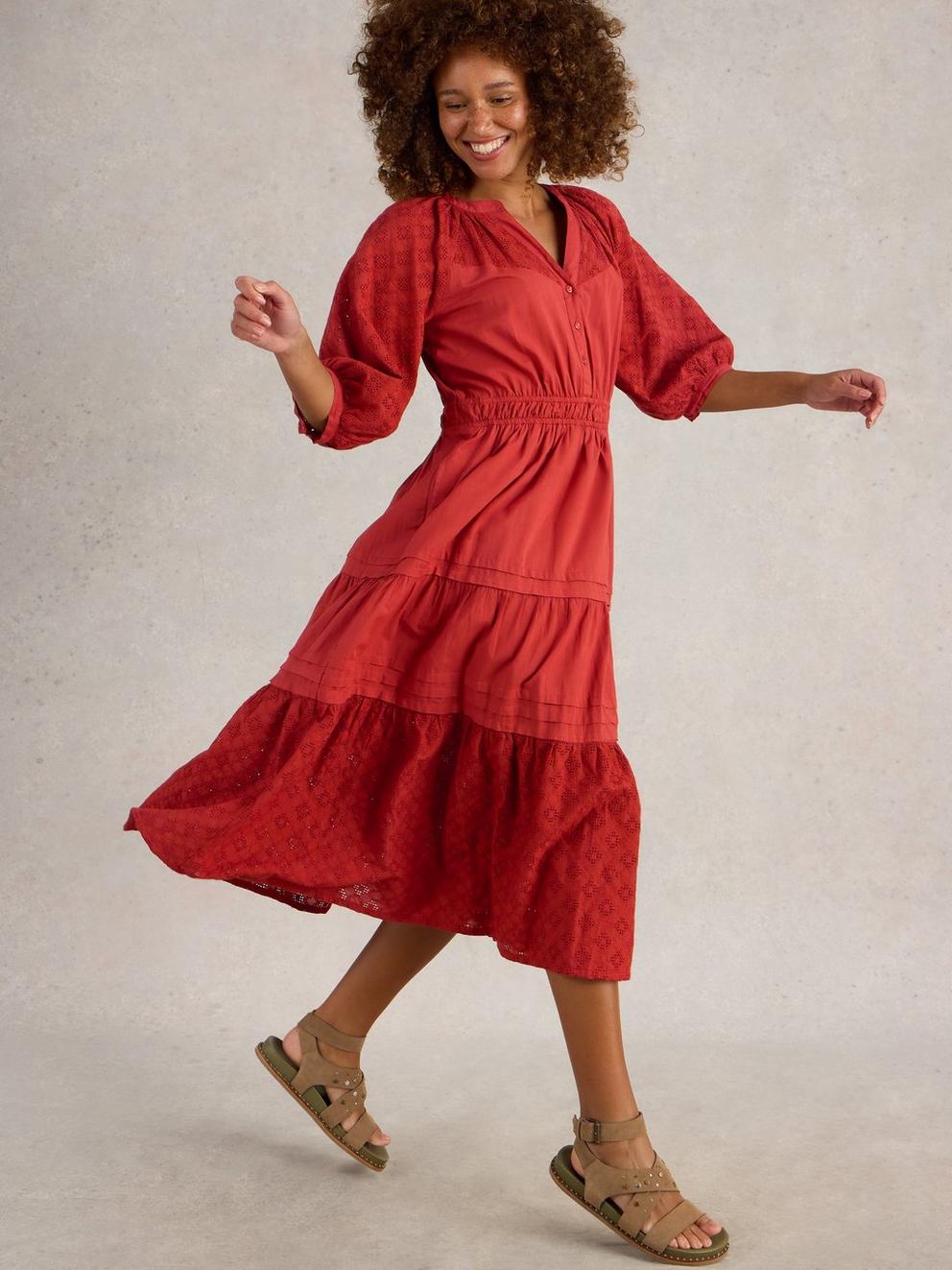 Willow Broderie Dress in DK RED - LIFESTYLE