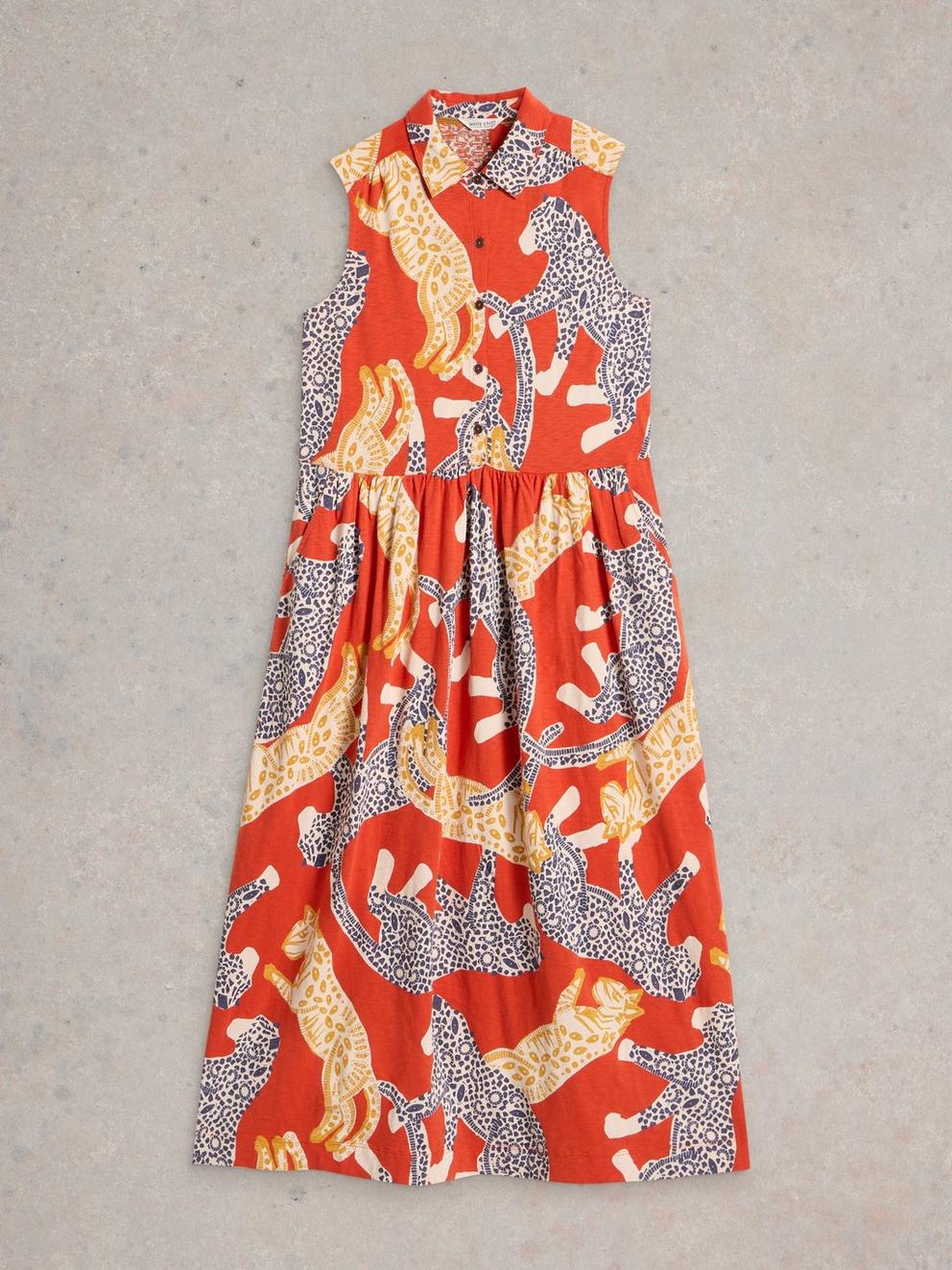 Rylee Jersey Shirt Midi Dress in RED MLT - FLAT FRONT