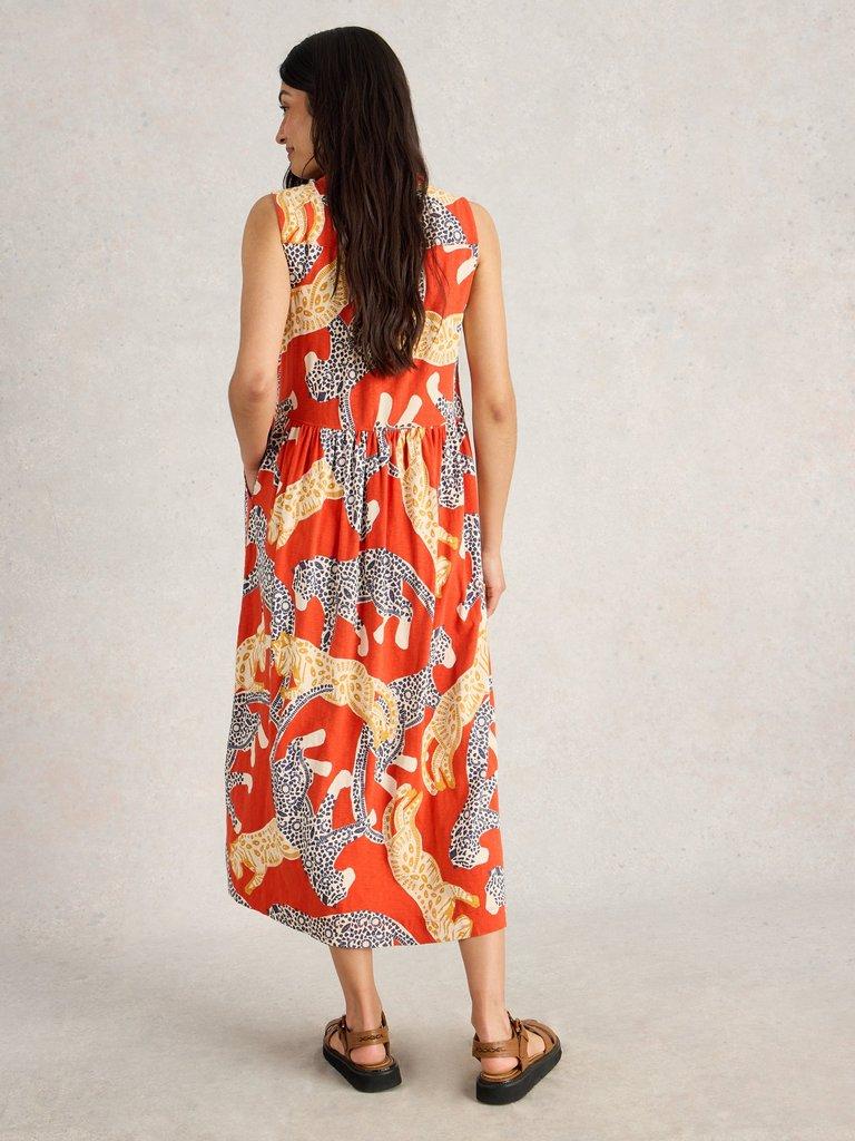 Rylee Jersey Shirt Midi Dress in RED MLT - MODEL BACK