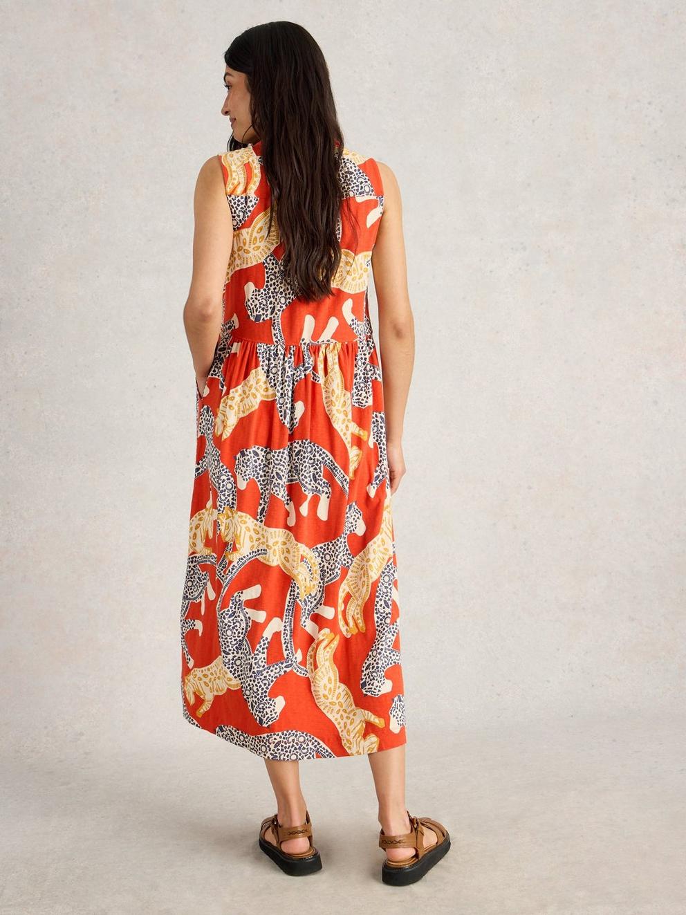Rylee Jersey Shirt Midi Dress in RED MLT - MODEL BACK