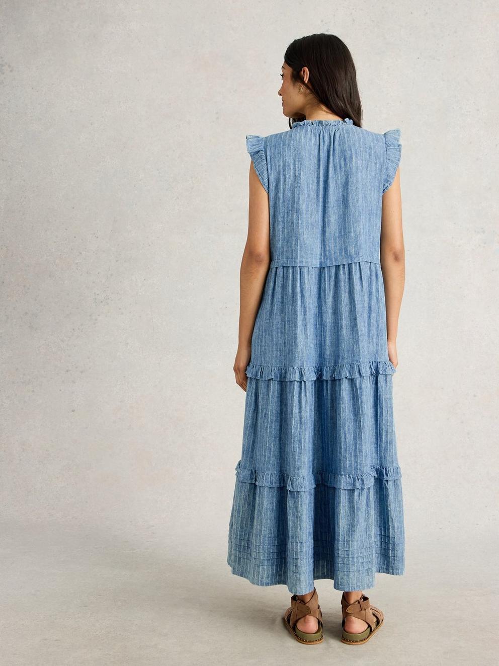 Rosie Stripe Maxi Dress in BLUE MLT - MODEL BACK
