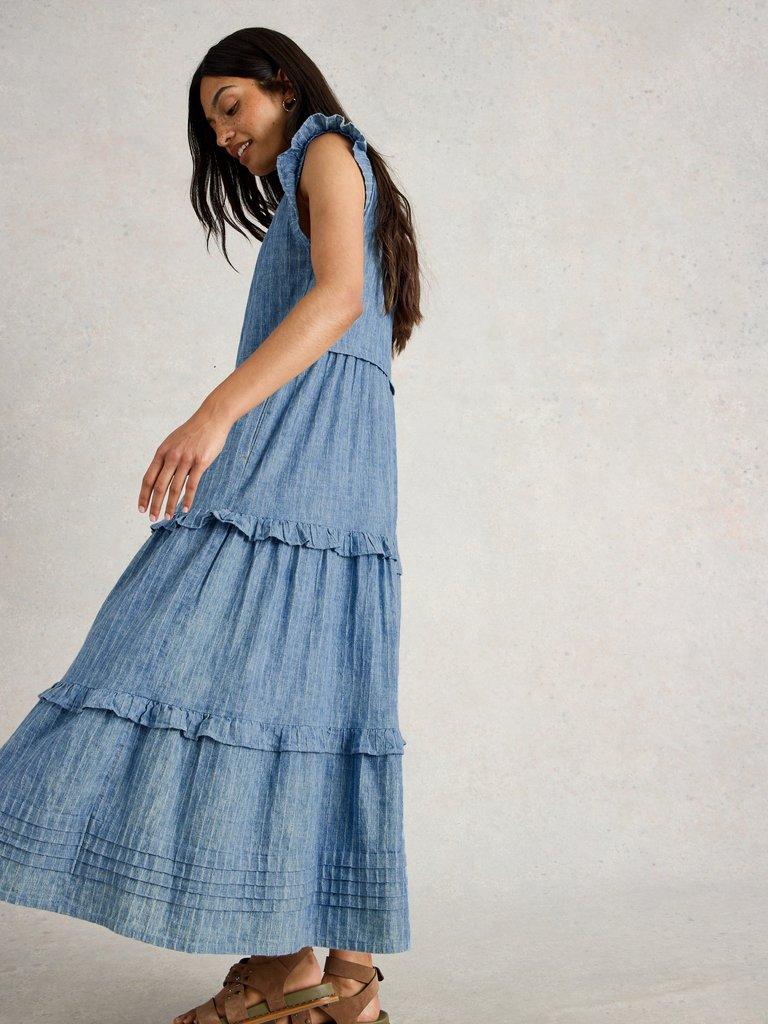 Rosie Stripe Maxi Dress in BLUE MLT - MODEL DETAIL