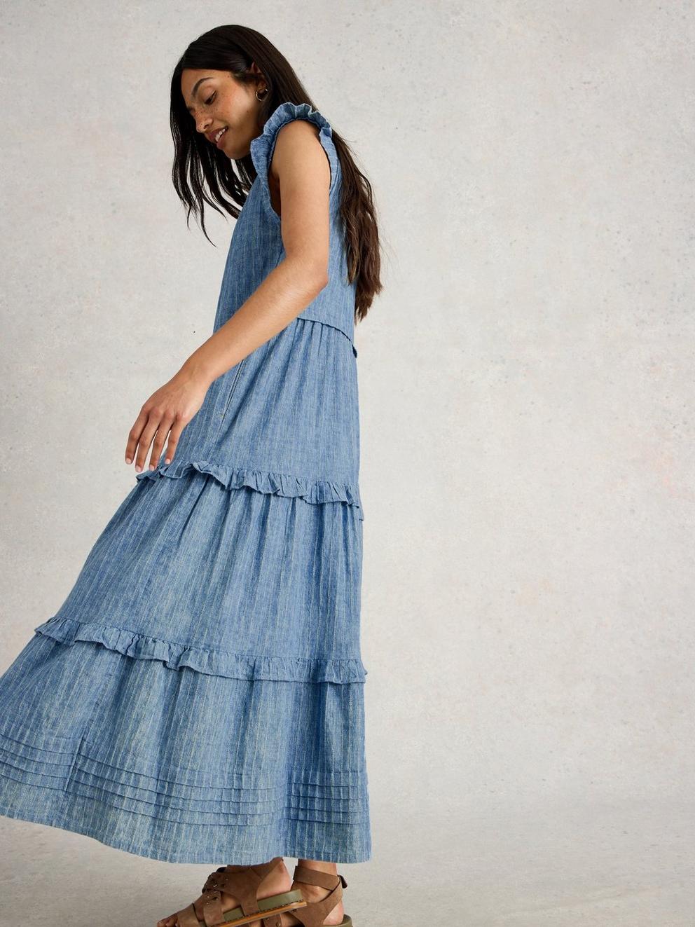 Rosie Stripe Maxi Dress in BLUE MLT - MODEL DETAIL