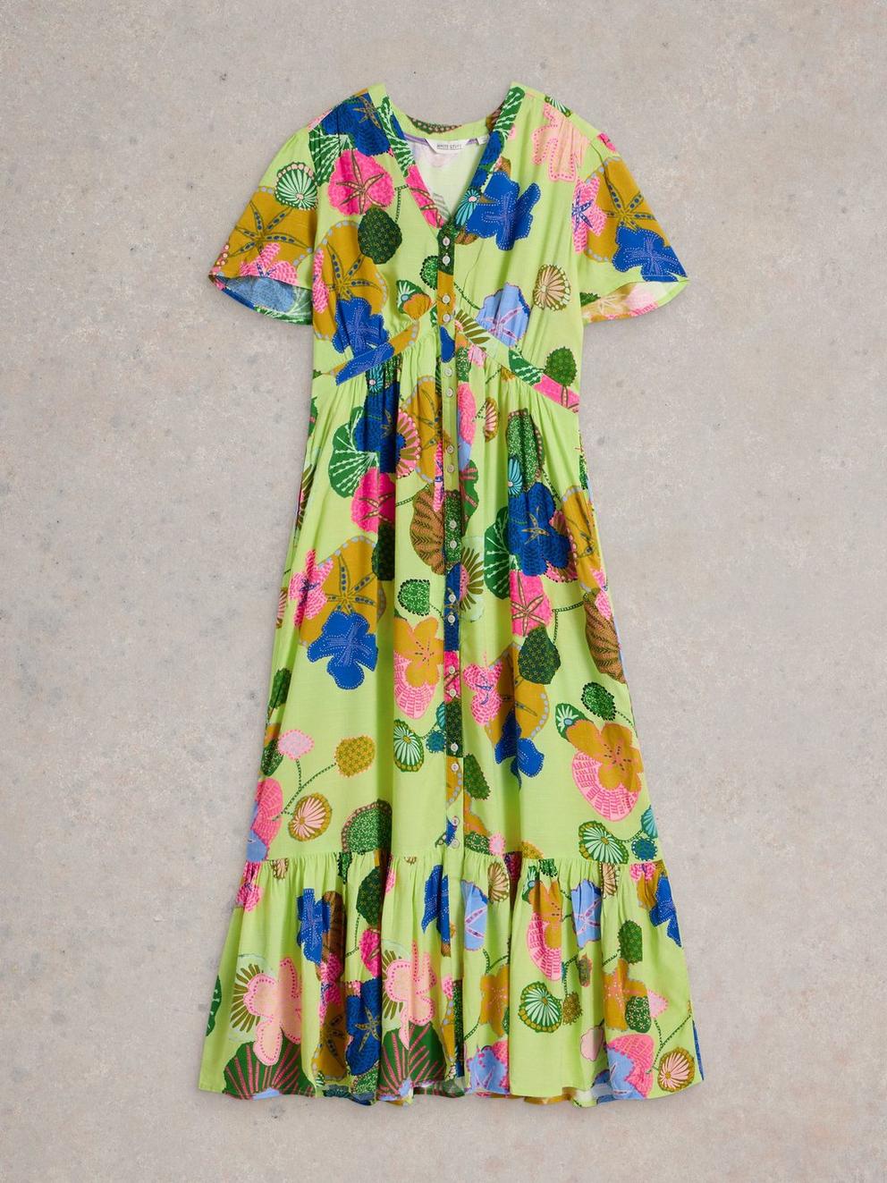 Phoebe V Neck Midi Dress in GREEN MLT - FLAT FRONT