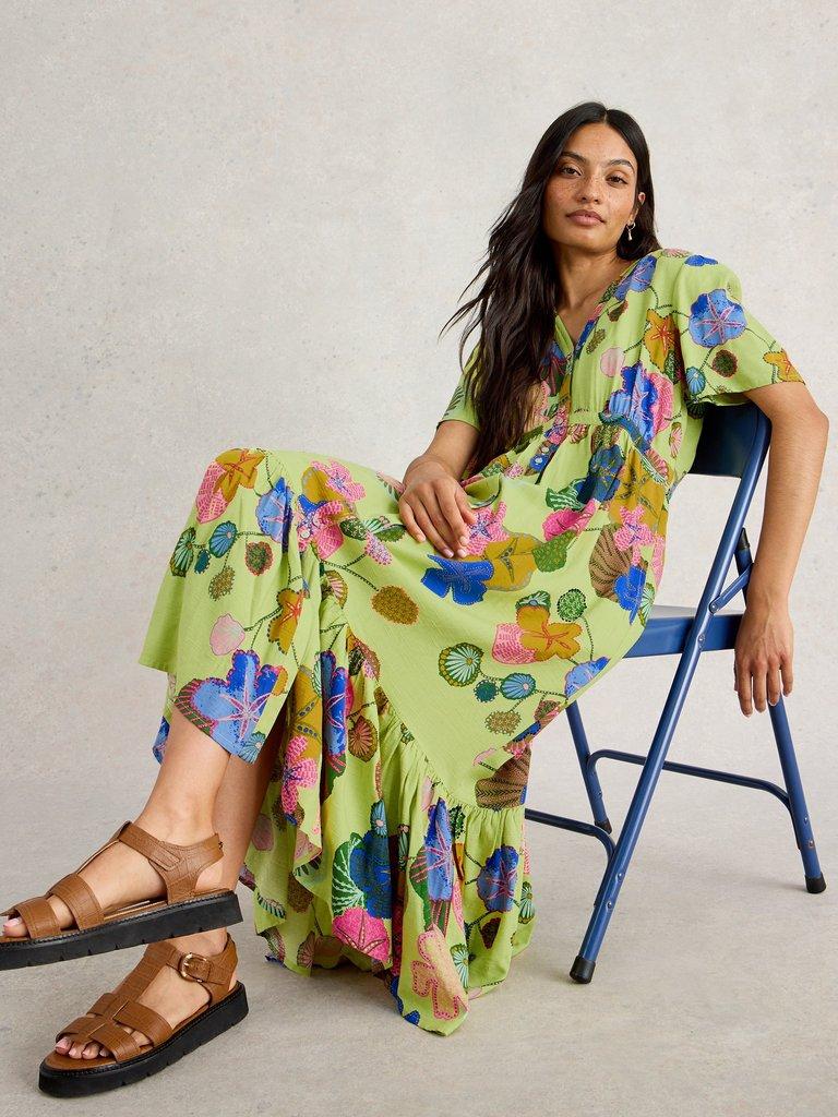 Phoebe V Neck Midi Dress in GREEN MLT - LIFESTYLE