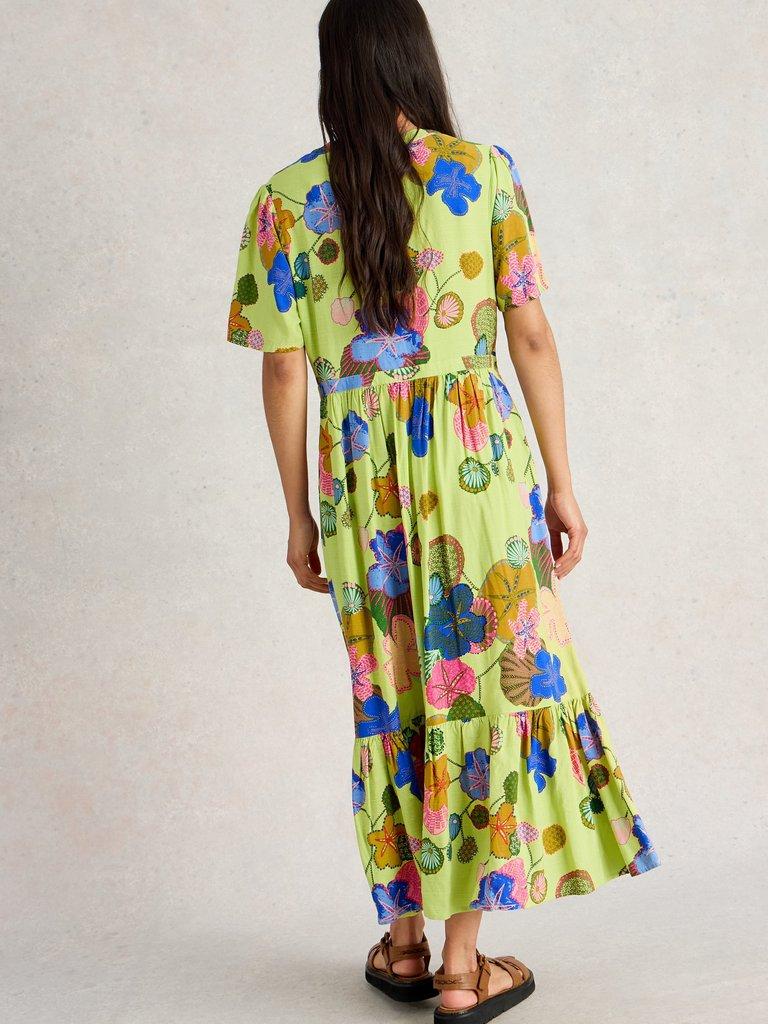 Phoebe V Neck Midi Dress in GREEN MLT - MODEL BACK