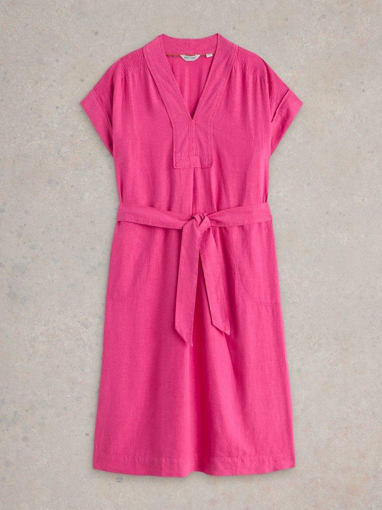 Marianne Linen Blend Midi Dress in BRT PINK - FLAT FRONT