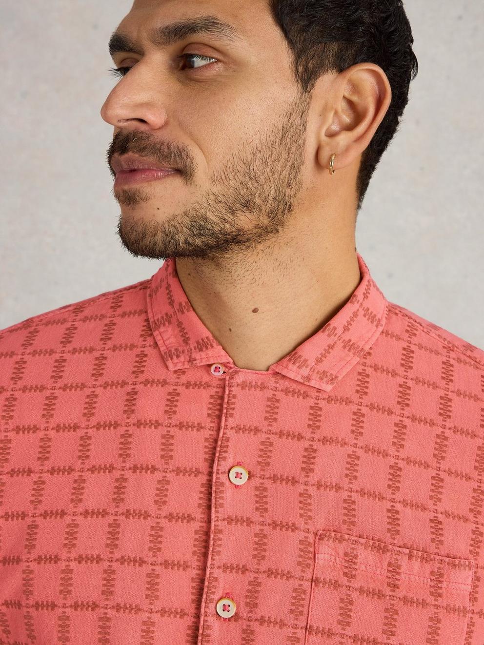 SS Overdye Check Shirt in DEEP PINK - MODEL DETAIL