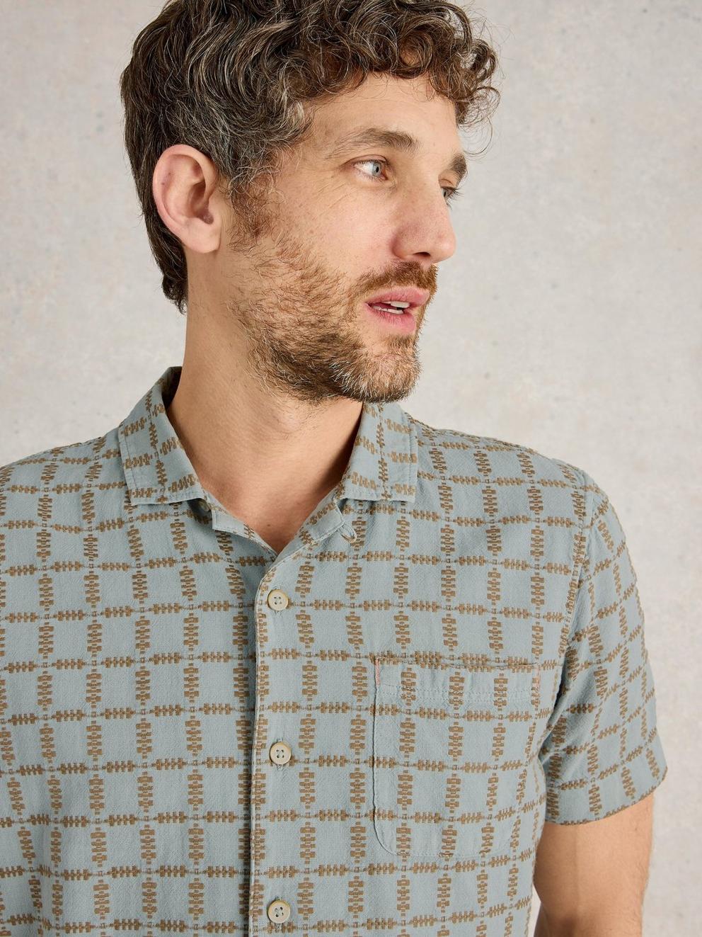 SS Overdye Check Shirt in LGT BLUE - MODEL DETAIL
