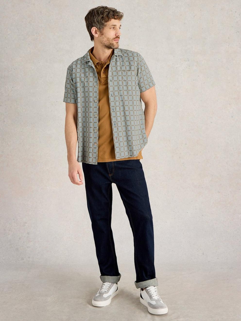 SS Overdye Check Shirt in LGT BLUE - MODEL FRONT