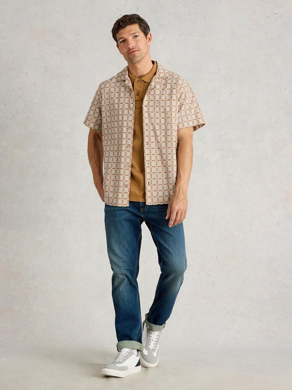 SS Overdye Check Shirt in NAT MLT - MODEL FRONT