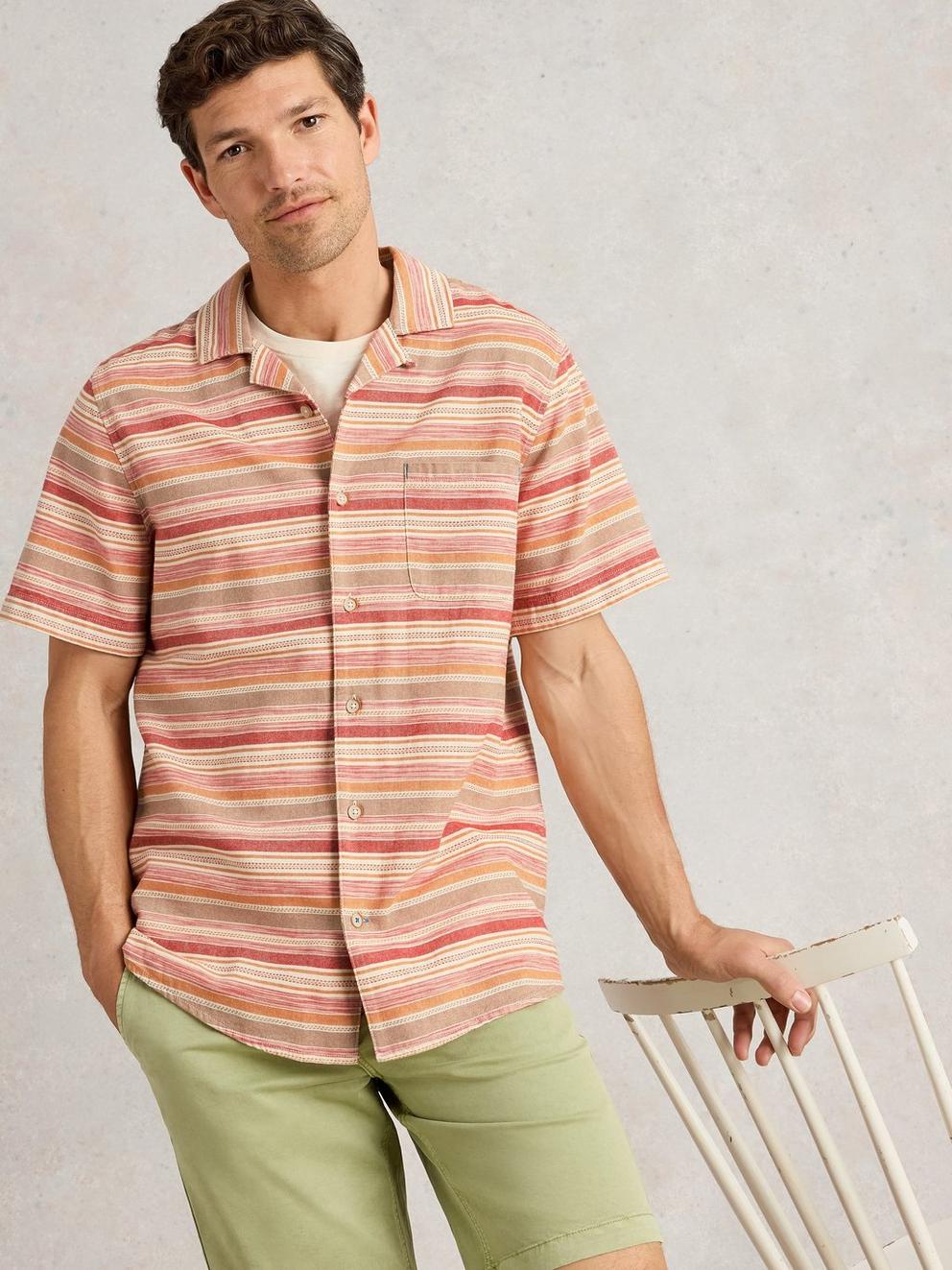 Horizontal SS Stripe Shirt in RED MLT - LIFESTYLE