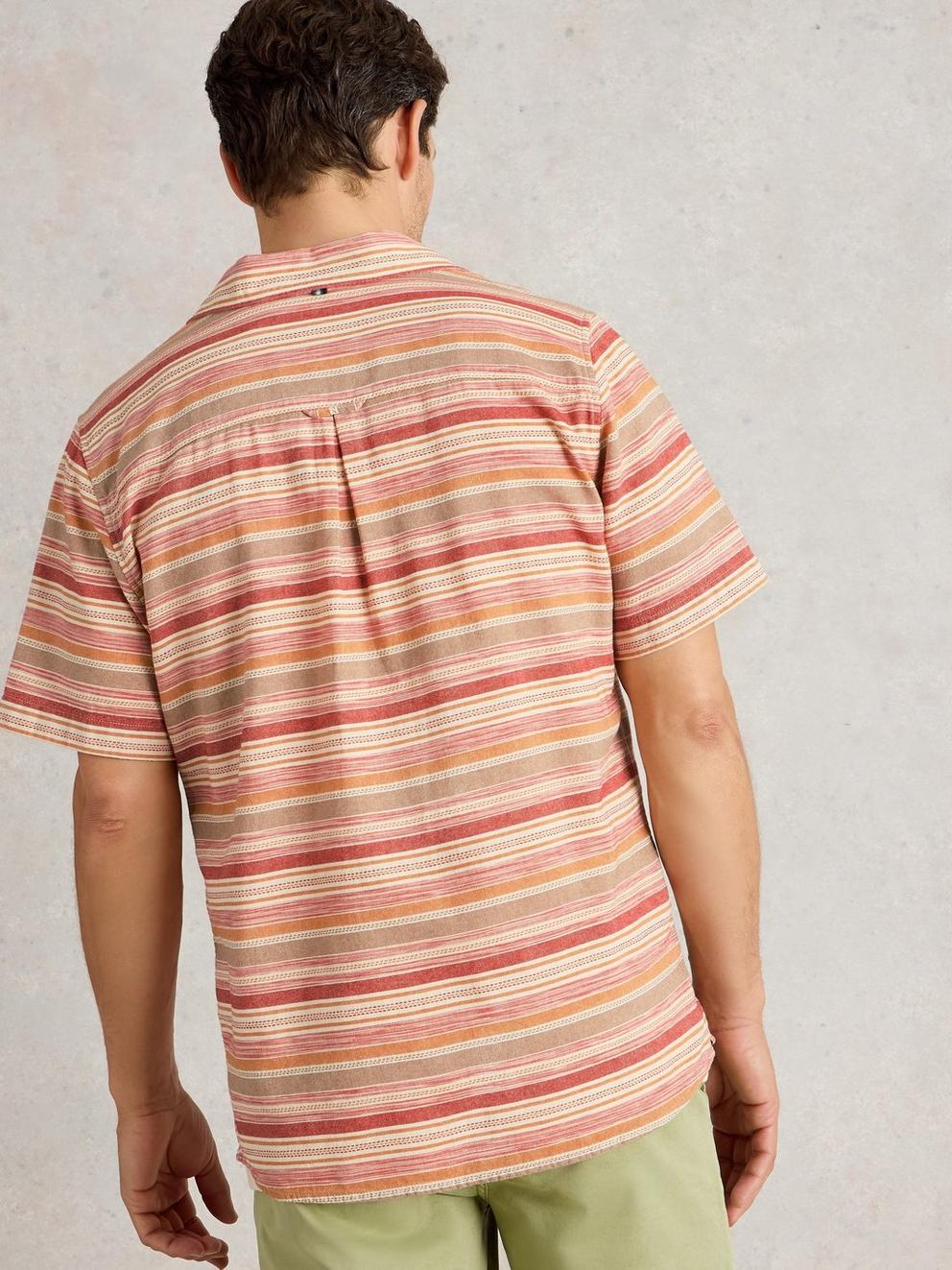 Horizontal SS Stripe Shirt in RED MLT - MODEL BACK