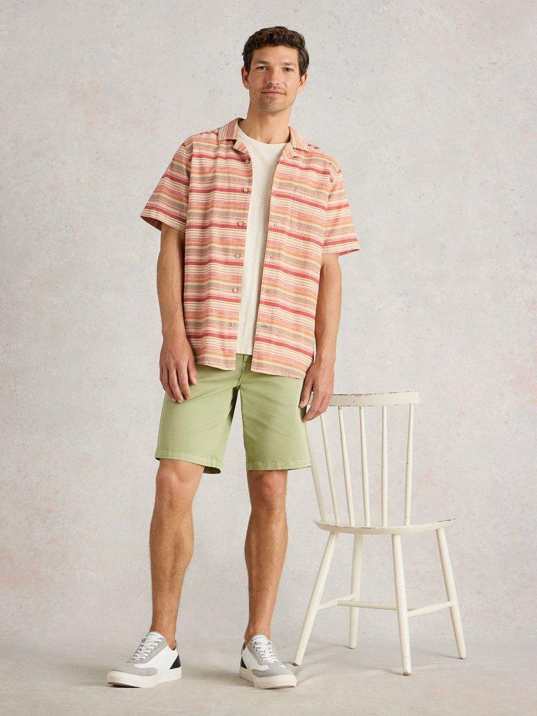 Horizontal SS Stripe Shirt in RED MLT - MODEL FRONT