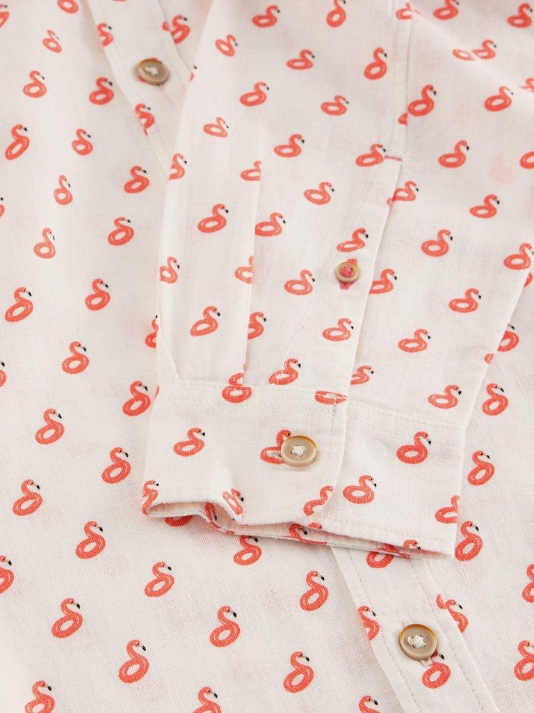 Flamingo Print Linen Shirt in WHITE PR - FLAT DETAIL