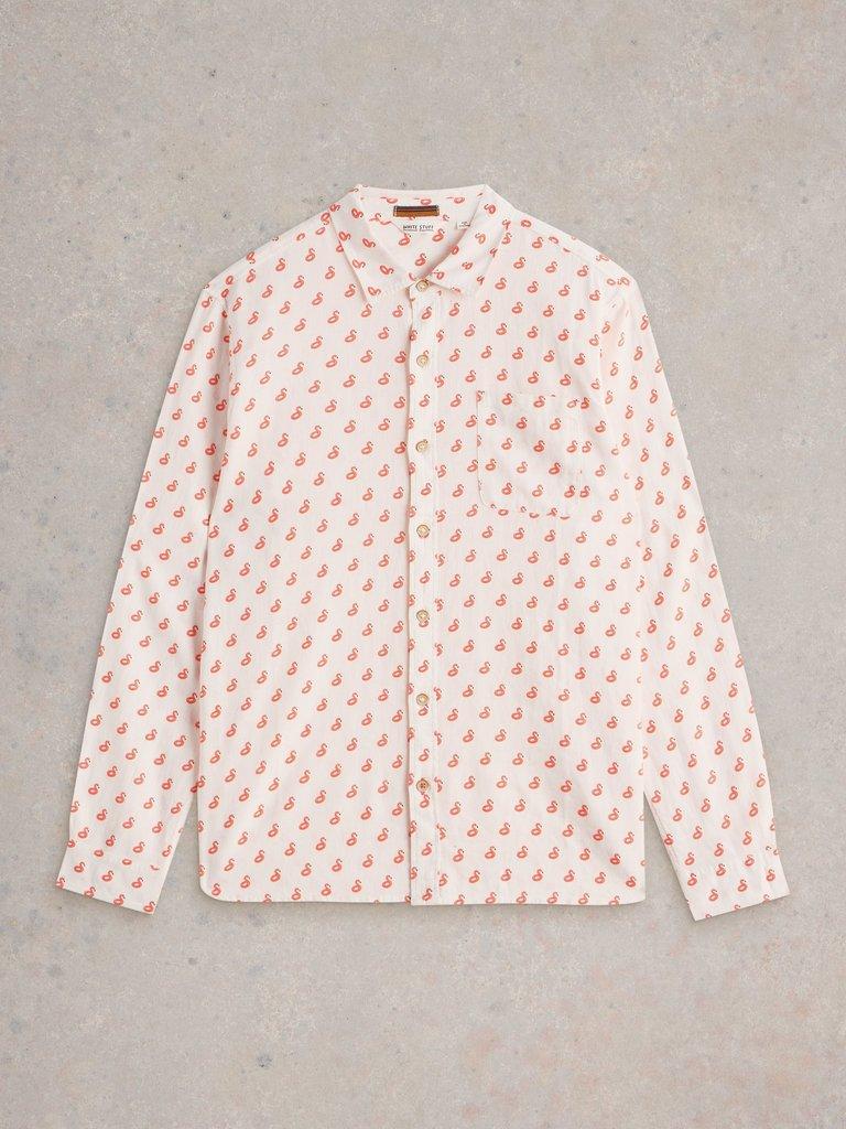 Flamingo Print Linen Shirt in WHITE PR - FLAT FRONT