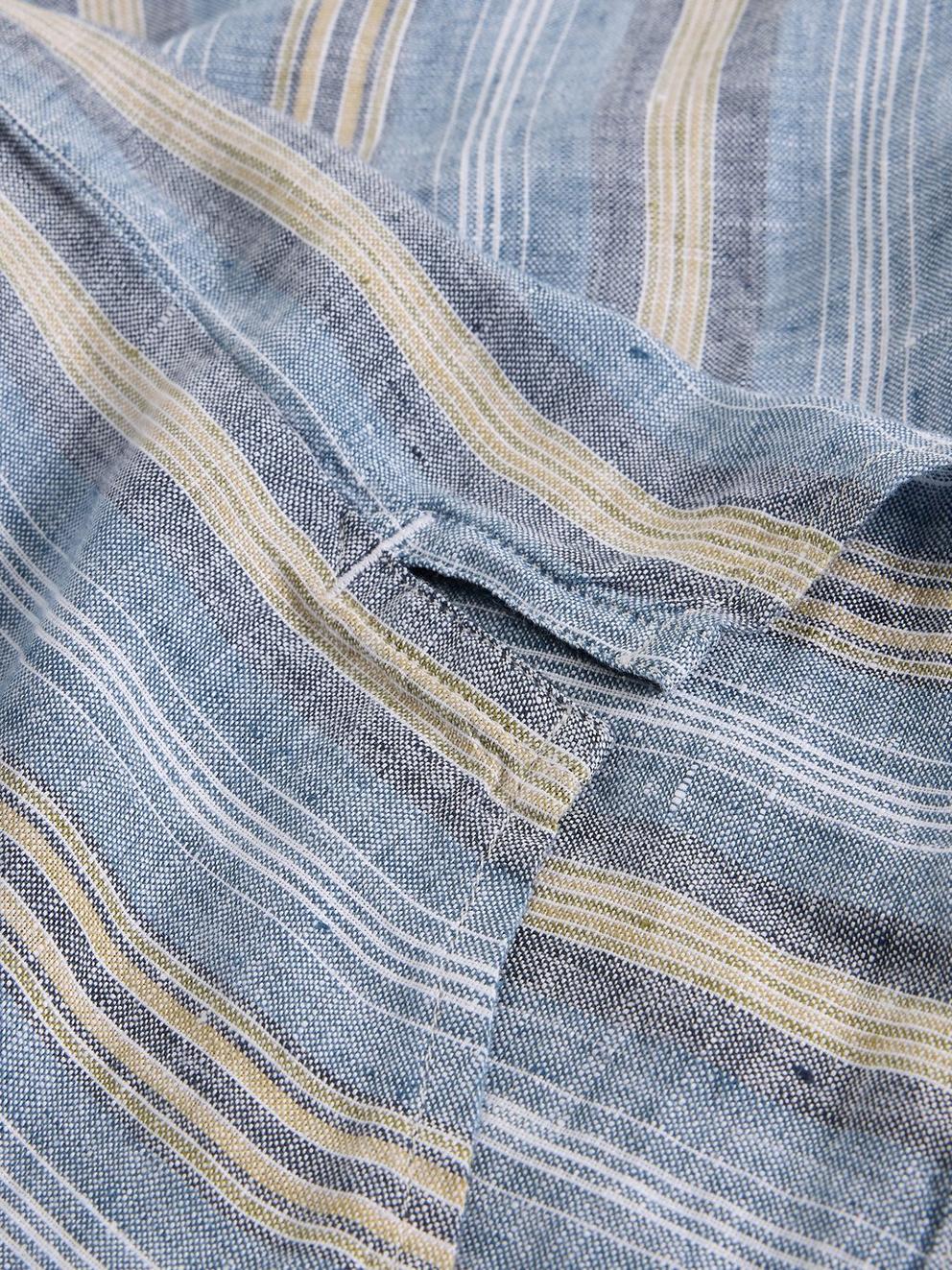 Keswick Stripe LS Linen Shirt in BLUE MLT - FLAT DETAIL