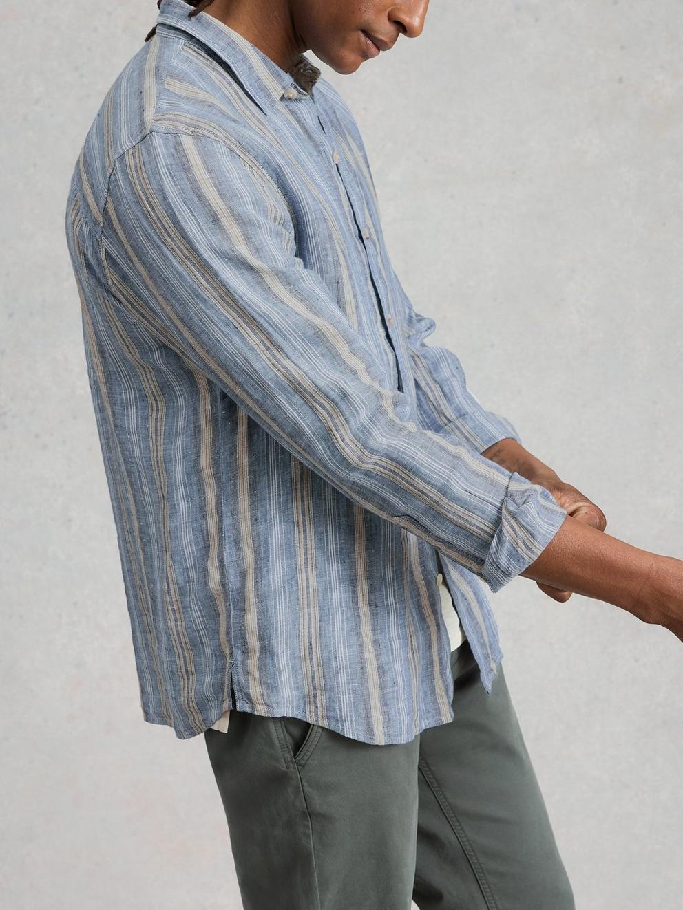 Keswick Stripe LS Linen Shirt in BLUE MLT - LIFESTYLE