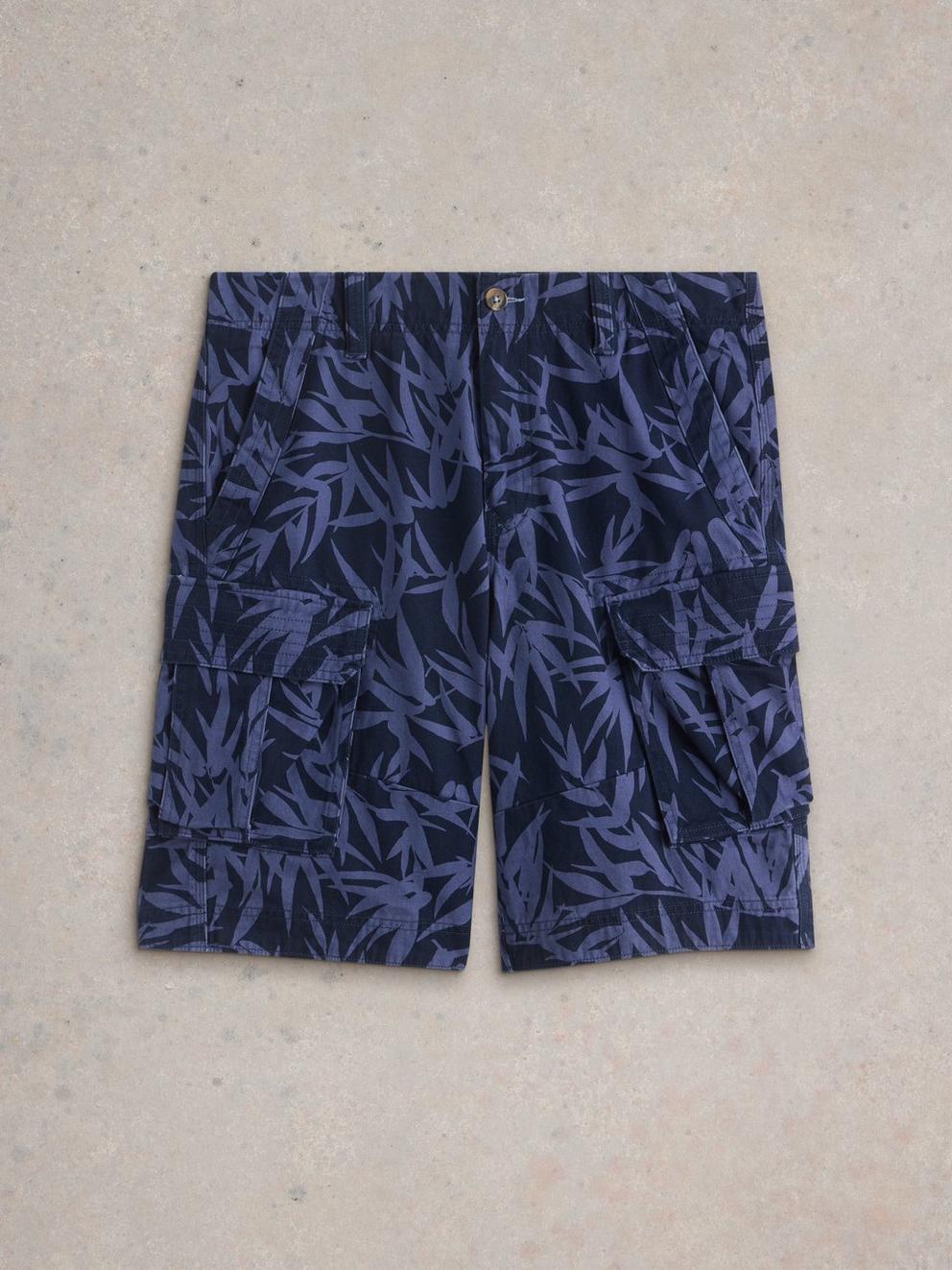 Halsall Printed Cargo Short in NAVY PR - FLAT FRONT
