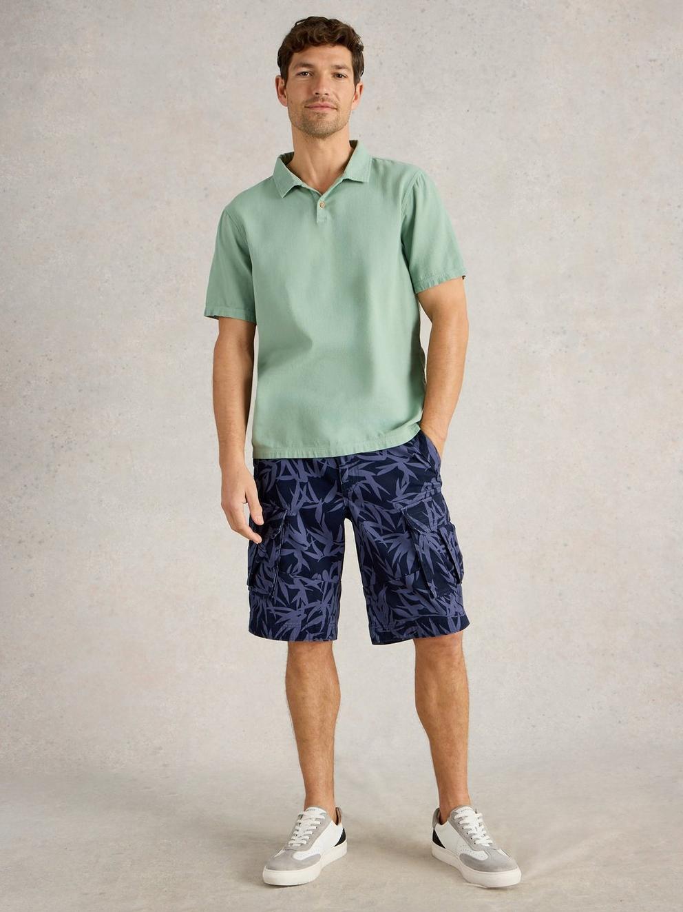 Halsall Printed Cargo Short in NAVY PR - MODEL FRONT