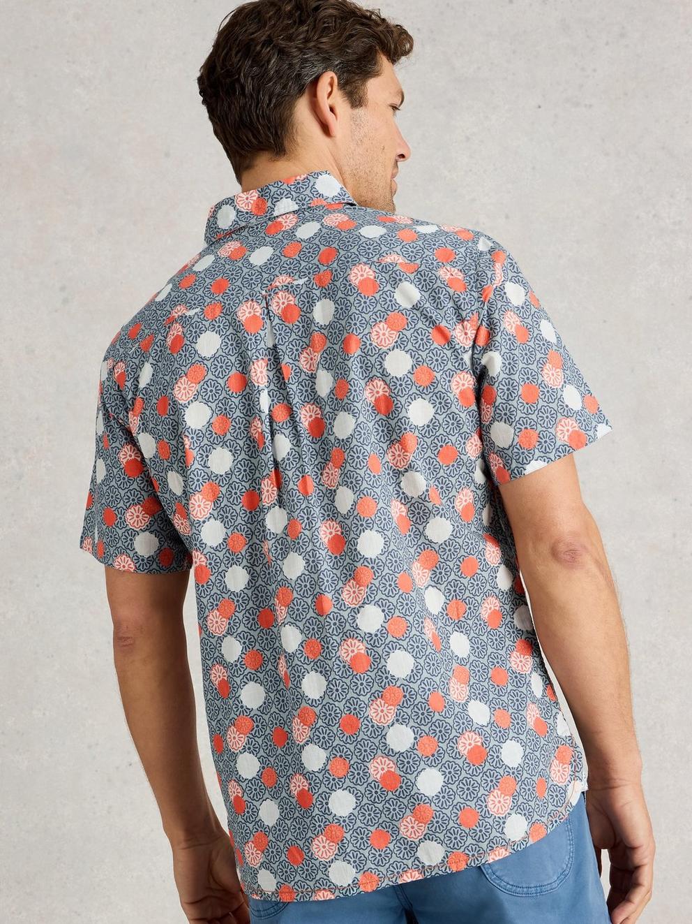 Finsbury Stamp Printed Shirt in BLUE PR - MODEL BACK