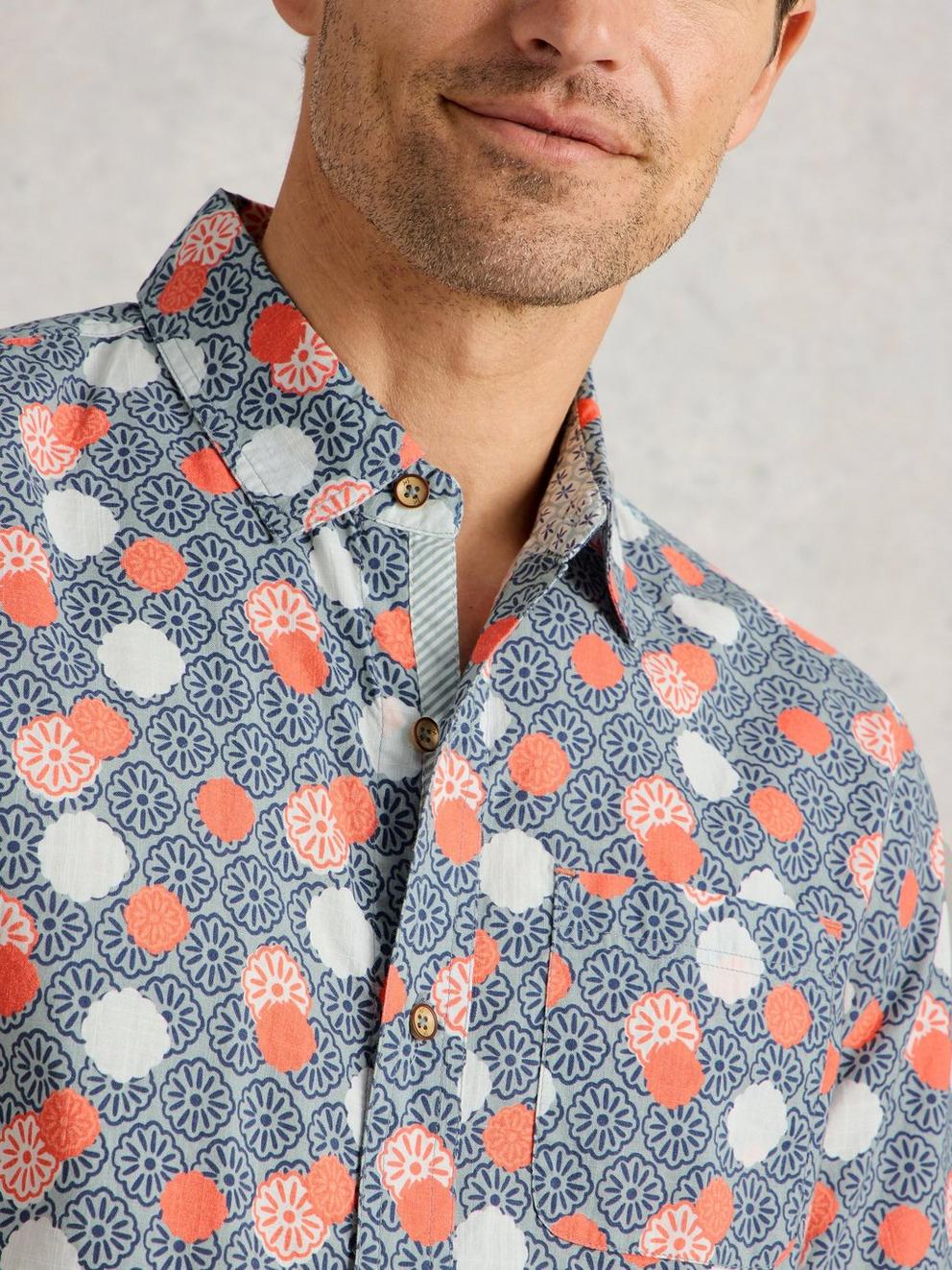 Finsbury Stamp Printed Shirt in BLUE PR - MODEL DETAIL