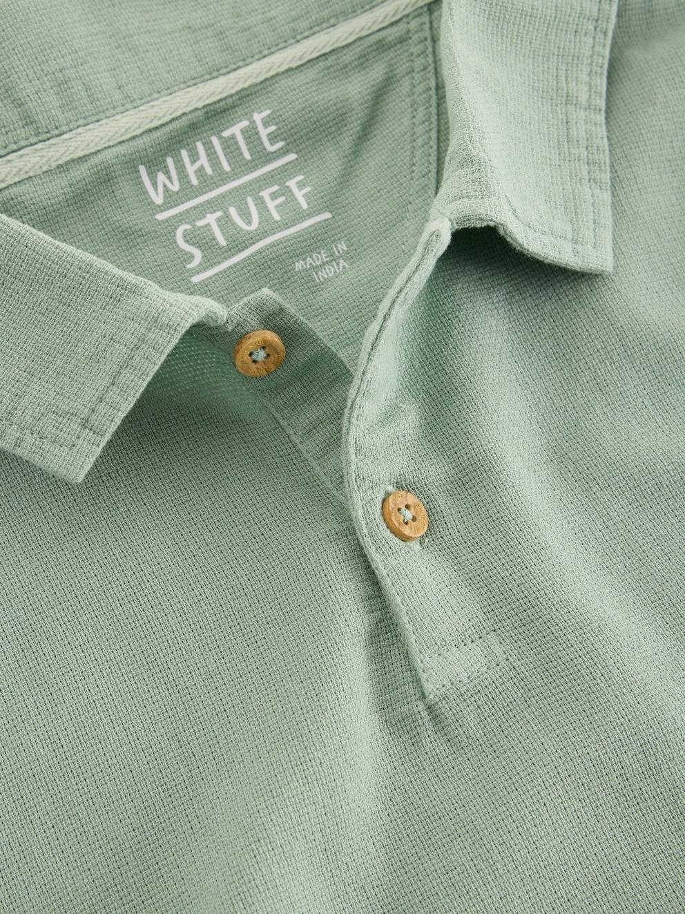 Anderby Woven Collared Polo in LGT GREEN - FLAT DETAIL