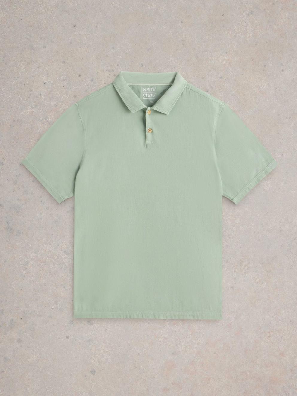 Anderby Woven Collared Polo in LGT GREEN - FLAT FRONT
