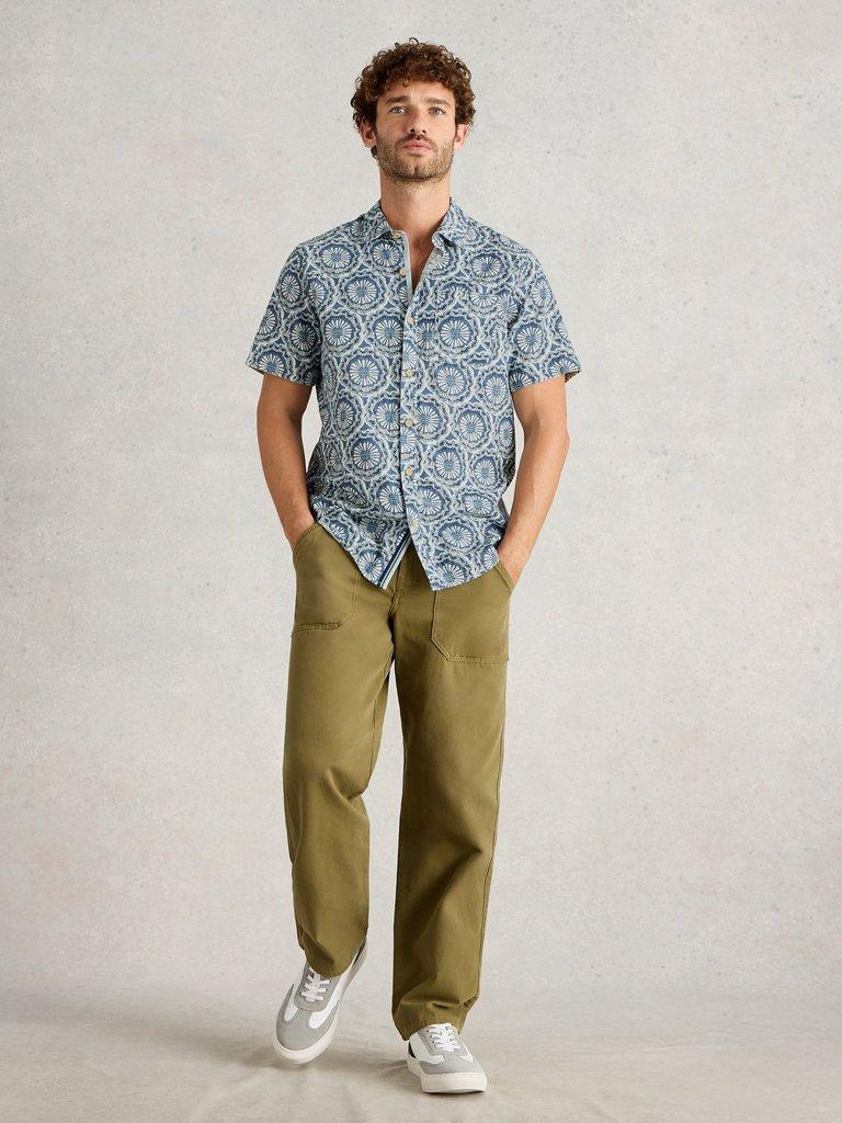 Finsbury Tile Printed Shirt in BLUE PR - MODEL FRONT