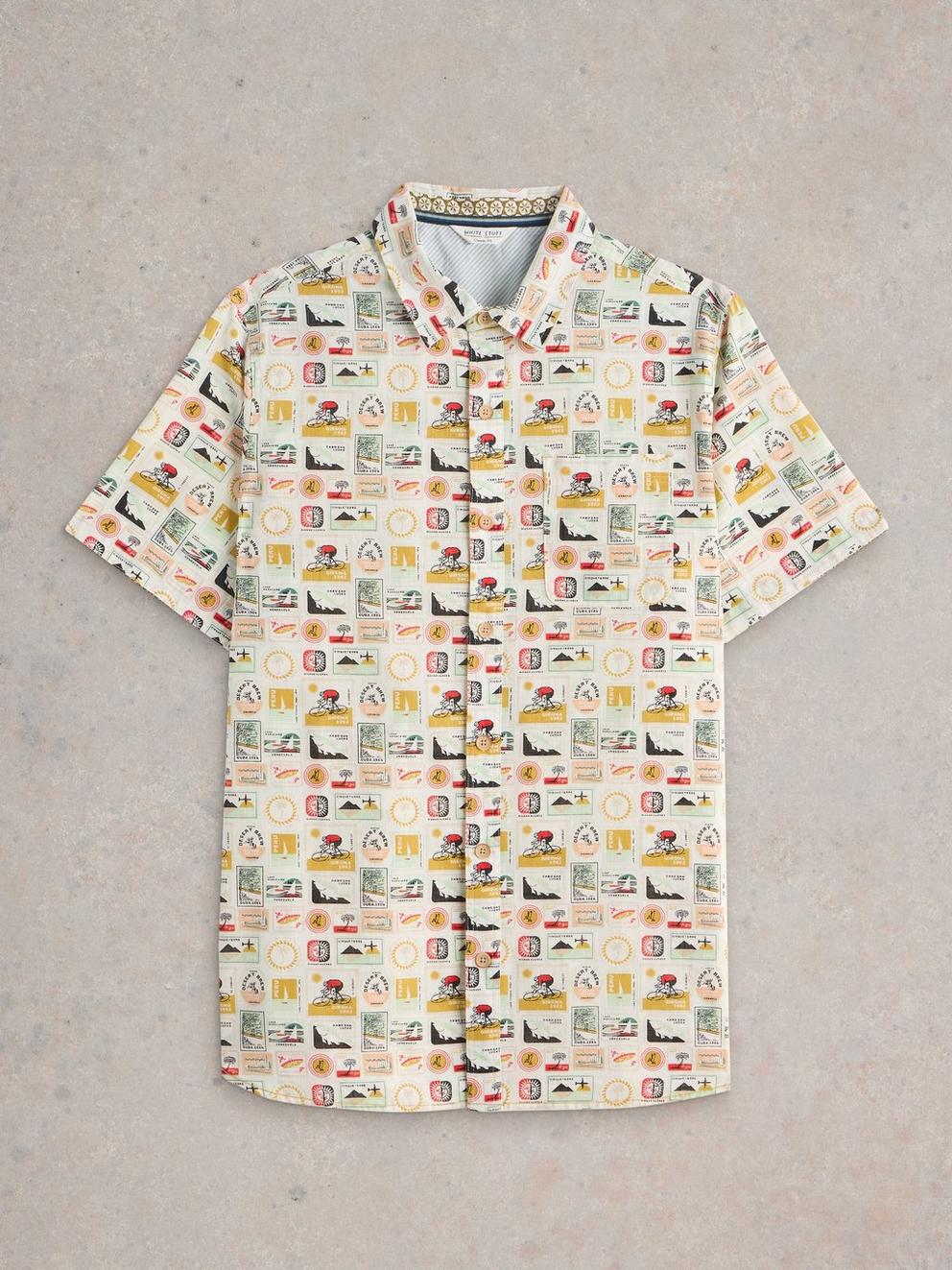 Finsbury Travel Printed Shirt in NAT PR - FLAT FRONT