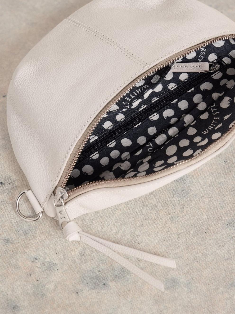Sebby Leather Sling Mini Bag in PALE IVORY - FLAT DETAIL