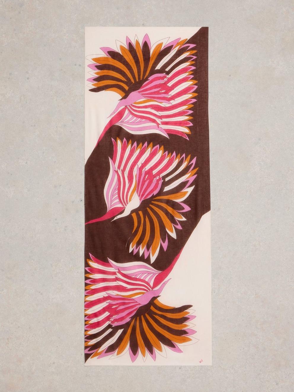 Sundance Bird Printed Scarf in IVORY MLT - FLAT BACK