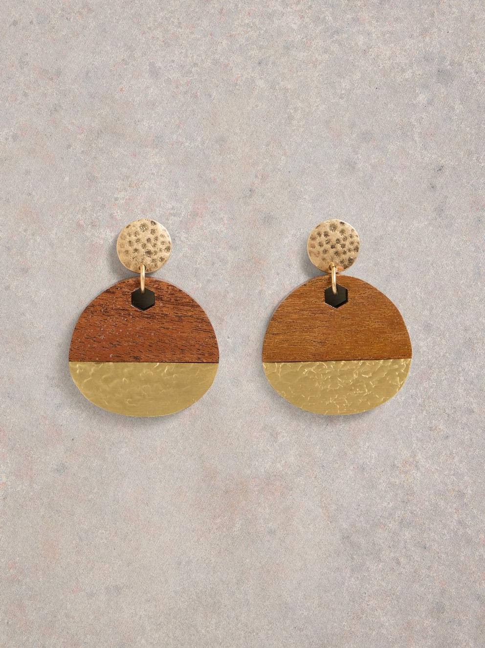 Hammered Wooden Mix Earring in BROWN MLT - FLAT FRONT