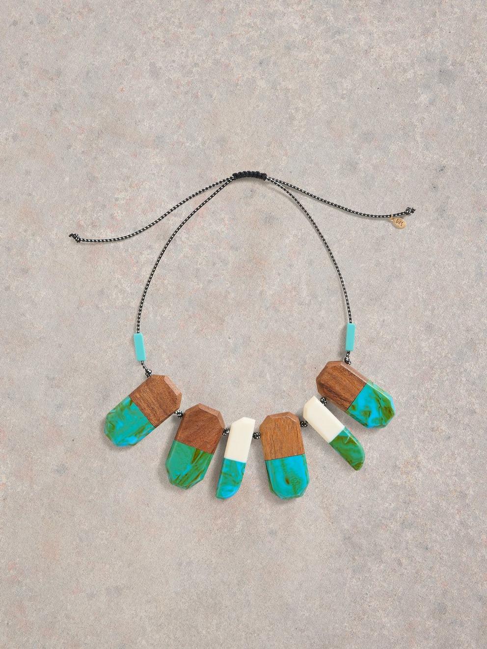 Dipped Wooden Necklace in BROWN MLT - FLAT FRONT