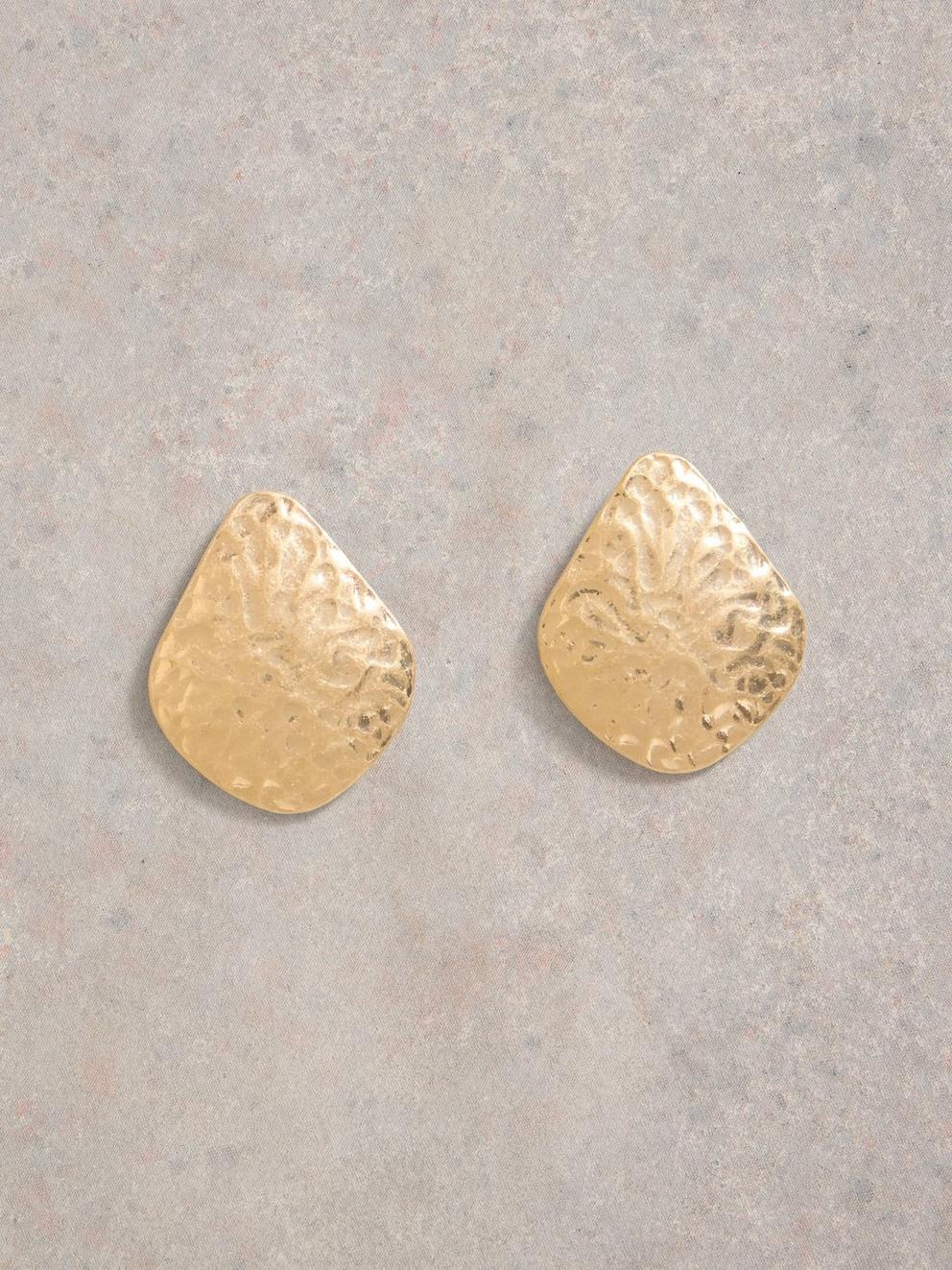 Palm Textured Stud Earring in GLD TN MET - FLAT FRONT