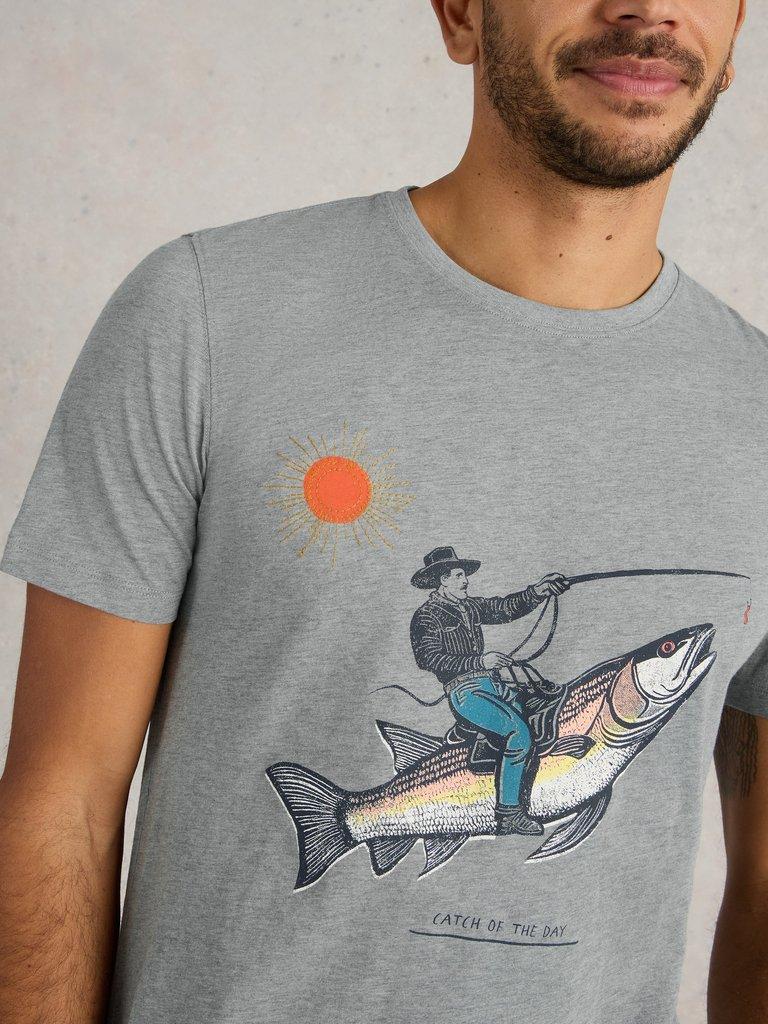 Abersoch Fish Graphic Tee in DENIM PR - MODEL DETAIL