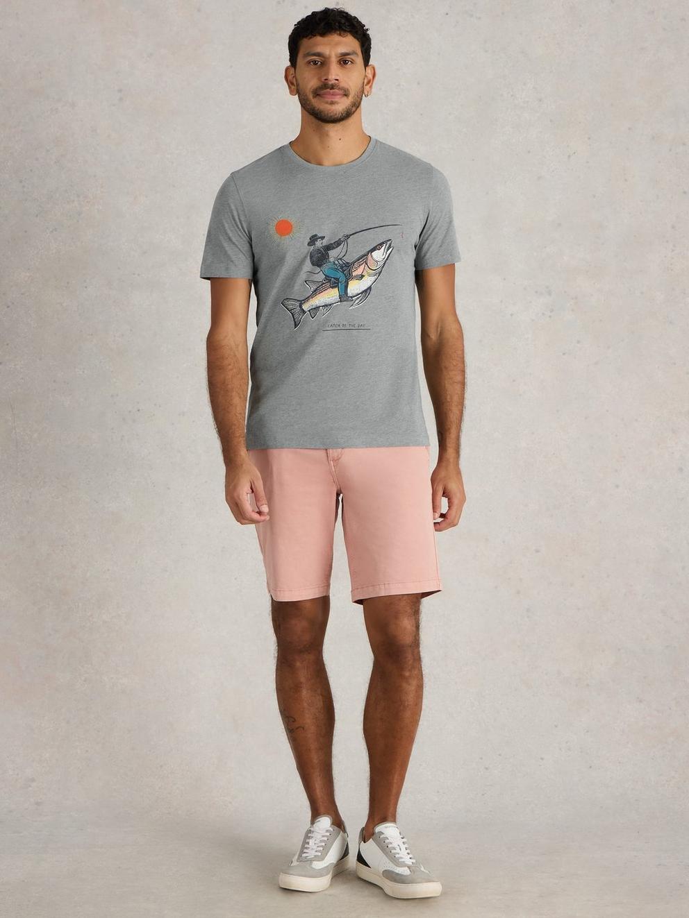 Abersoch Fish Graphic Tee in DENIM PR - MODEL FRONT