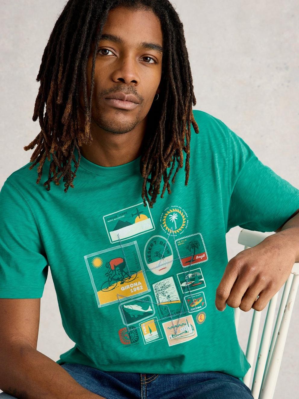 Abersoch Travel Graphic Tee in TEAL PR - MODEL DETAIL