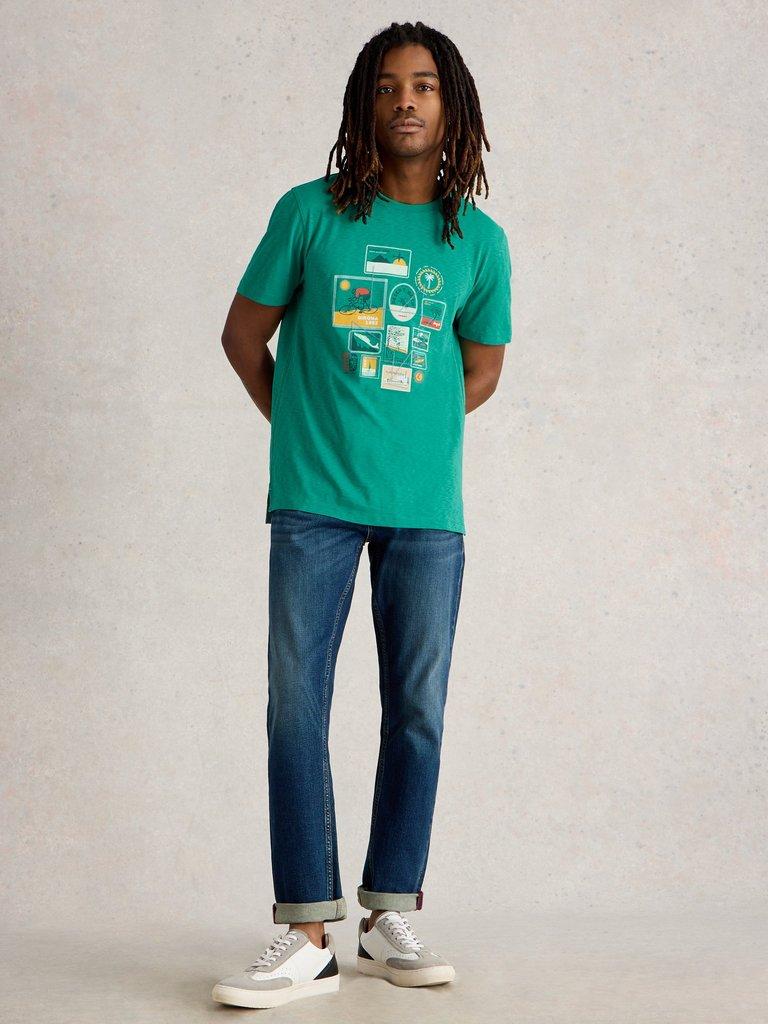 Abersoch Travel Graphic Tee in TEAL PR - MODEL FRONT