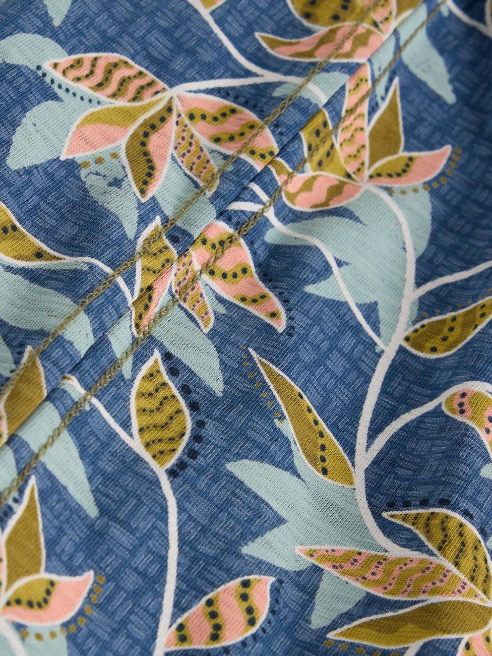 Bamboo Leaves Printed Polo in BLUE PR - FLAT DETAIL