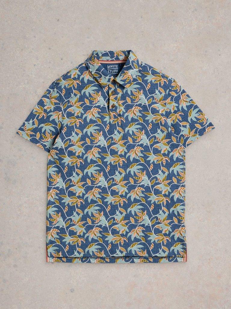 Bamboo Leaves Printed Polo in BLUE PR - FLAT FRONT