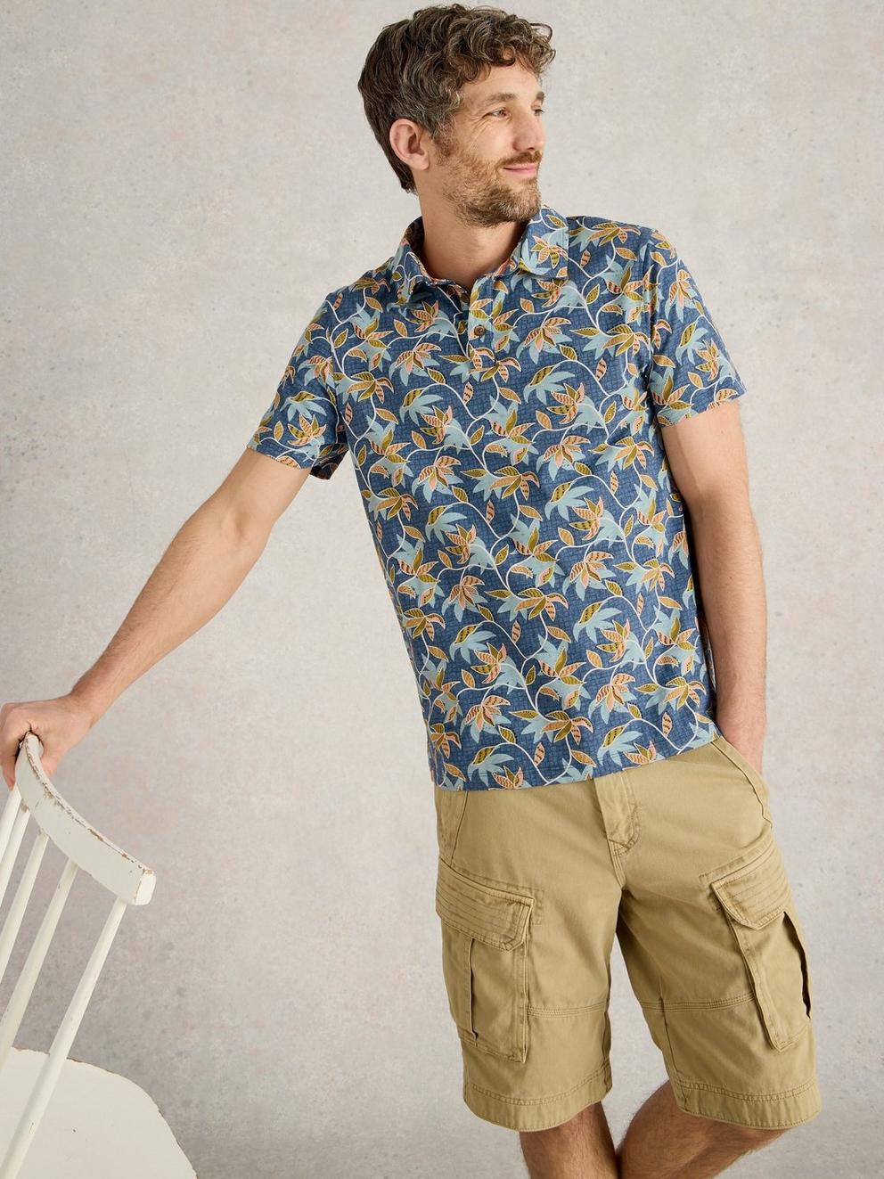 Bamboo Leaves Printed Polo in BLUE PR - LIFESTYLE