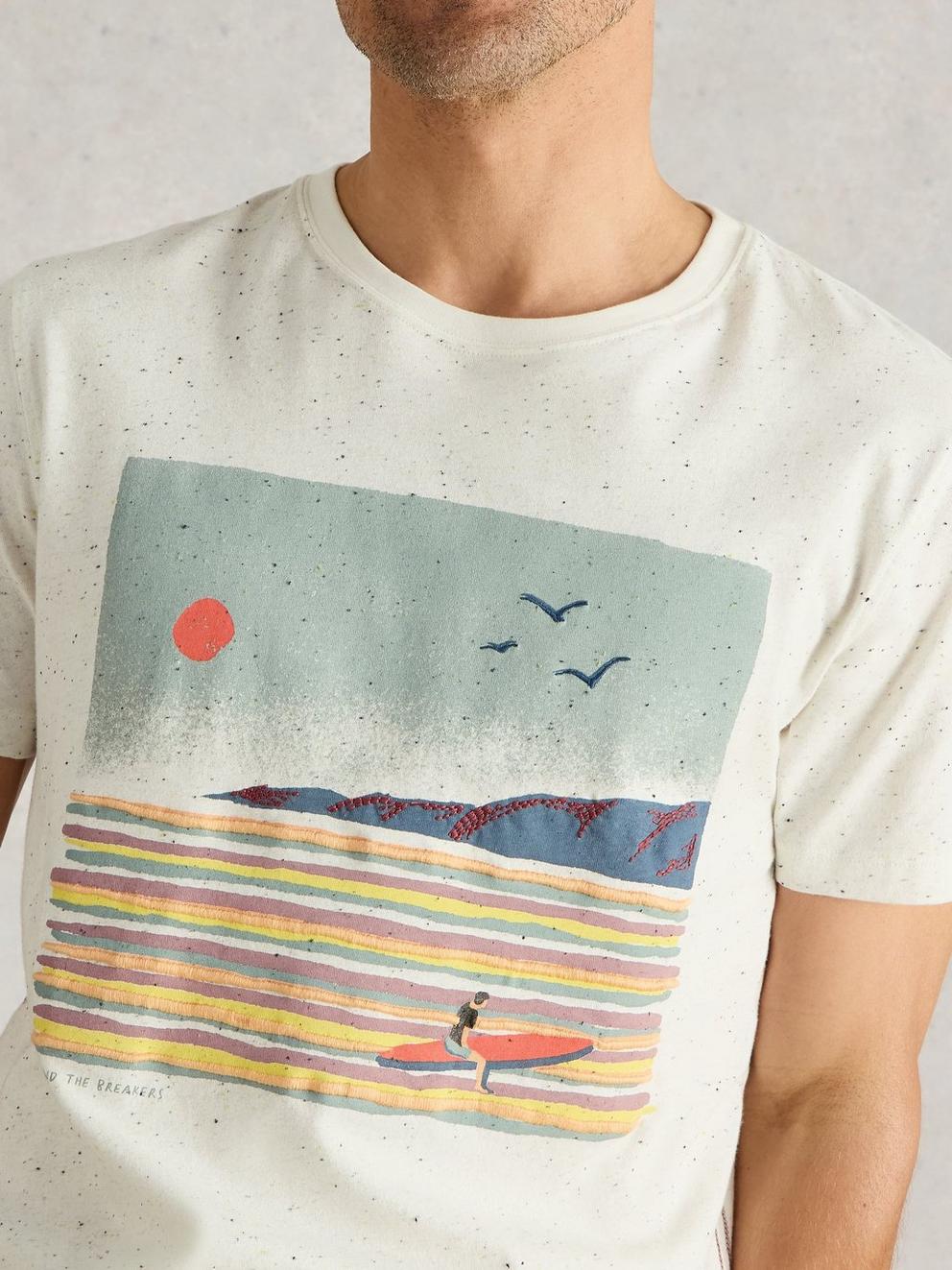 Abersoch Surfer Graphic Tee in NAT PR - MODEL DETAIL