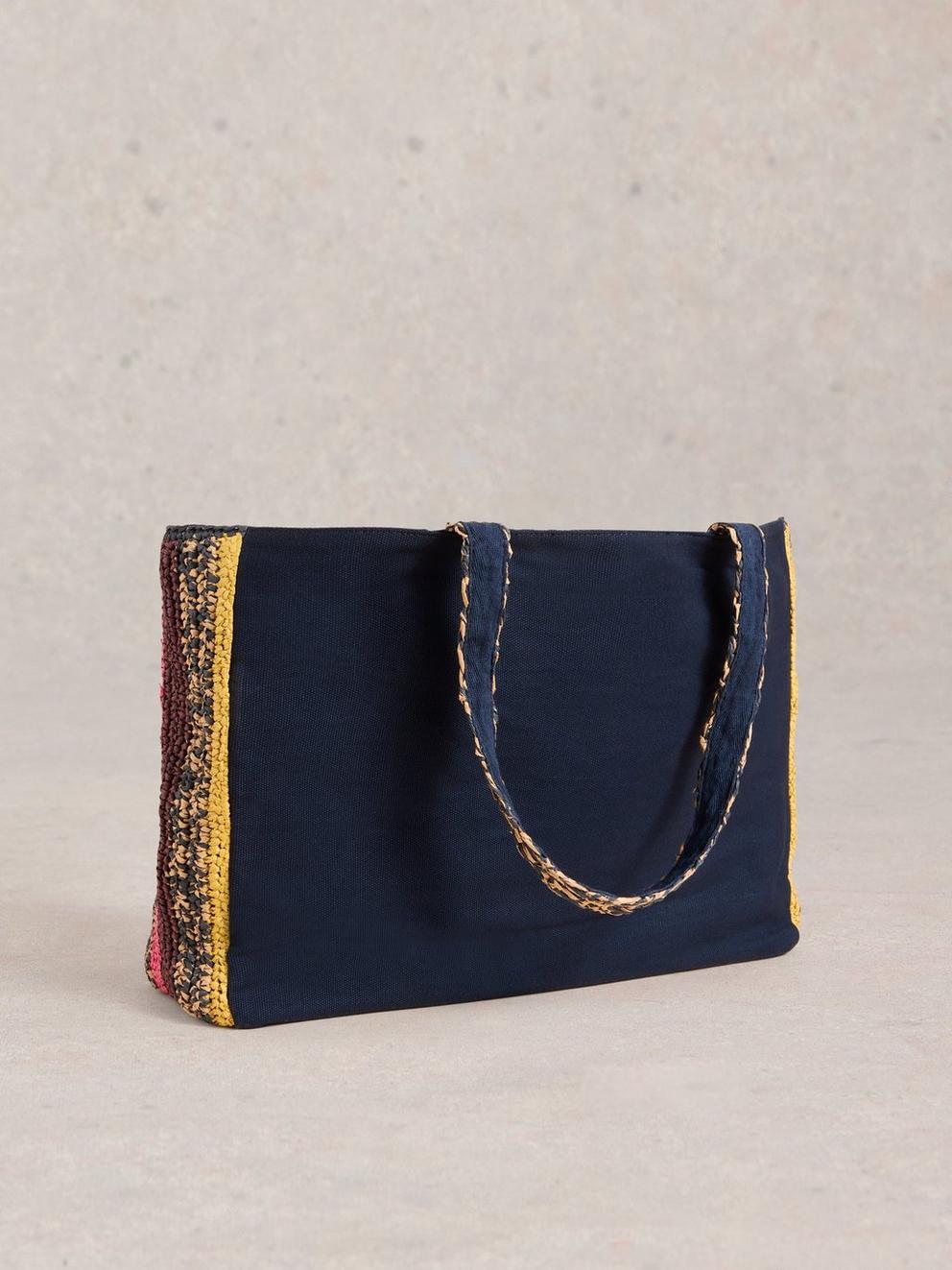 Sabrina Crochet Tote Bag in NAVY MULTI - FLAT BACK