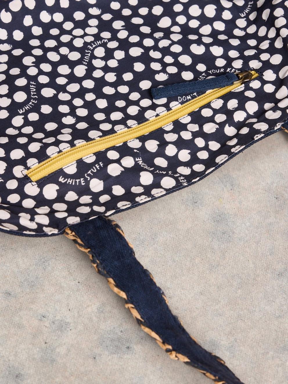 Sabrina Crochet Tote Bag in NAVY MULTI - FLAT DETAIL