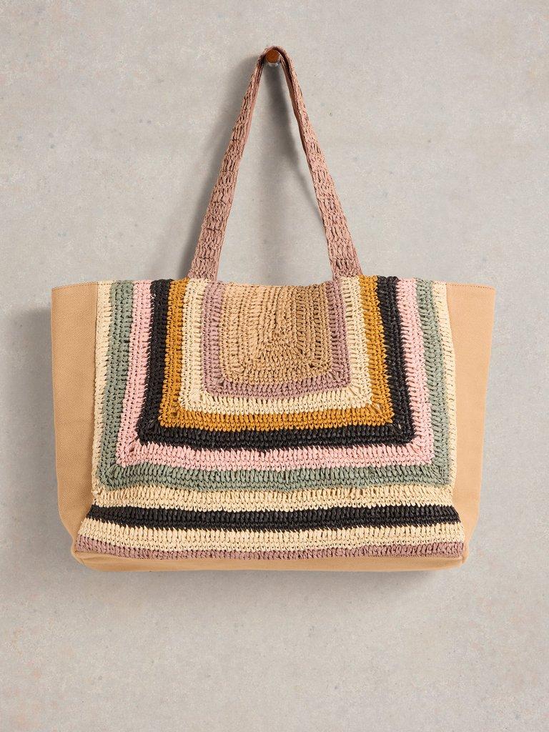 Gracie Crochet Tote Bag in NAT MLT - FLAT FRONT