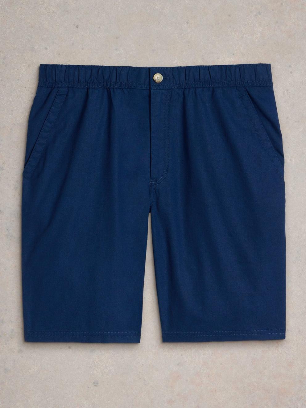 Drawstring Linen Blend Short in DARK NAVY - FLAT FRONT